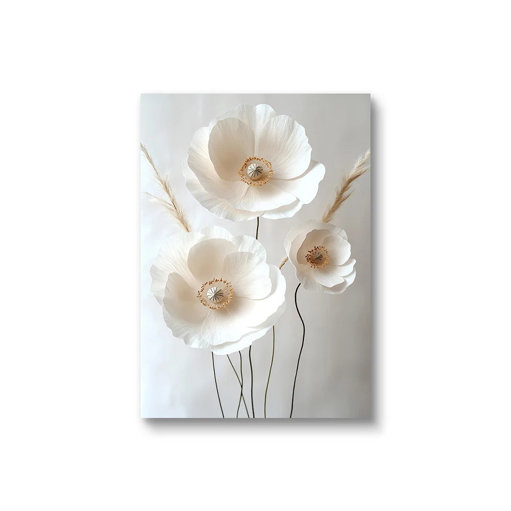Frameless Beige Peony Canvas – Nordic Floral Wall Art