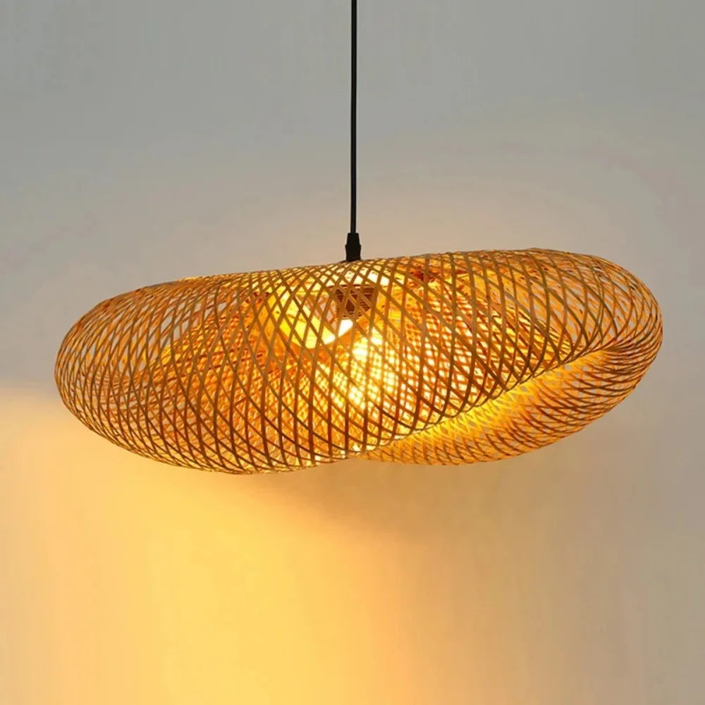 Bamboo Weaving LED Pendant Light – Handmade Vintage