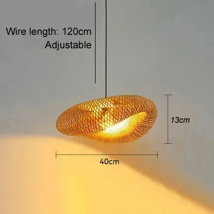 Bamboo Weaving LED Pendant Light – Handmade Vintage