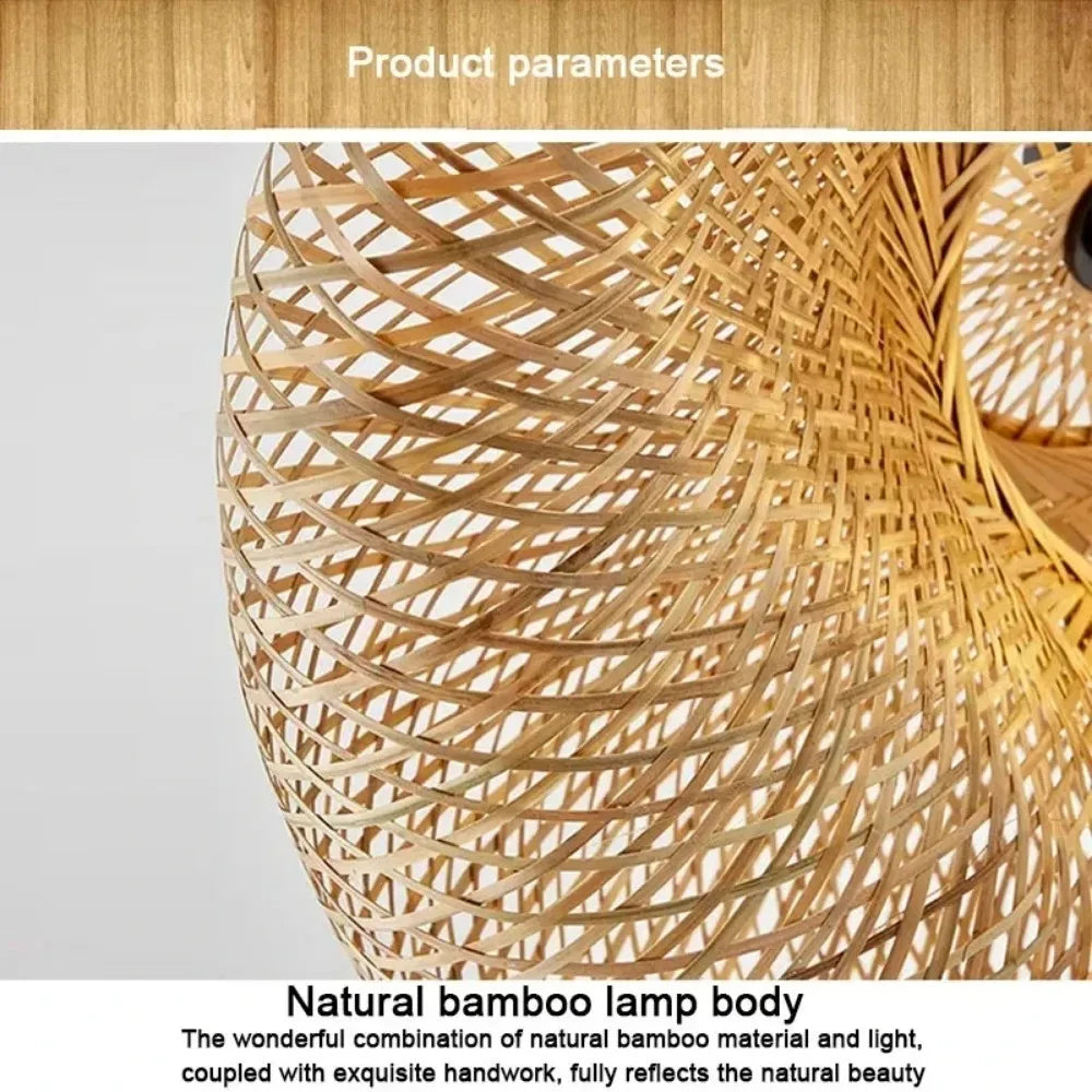Bamboo Weaving LED Pendant Light – Handmade Vintage