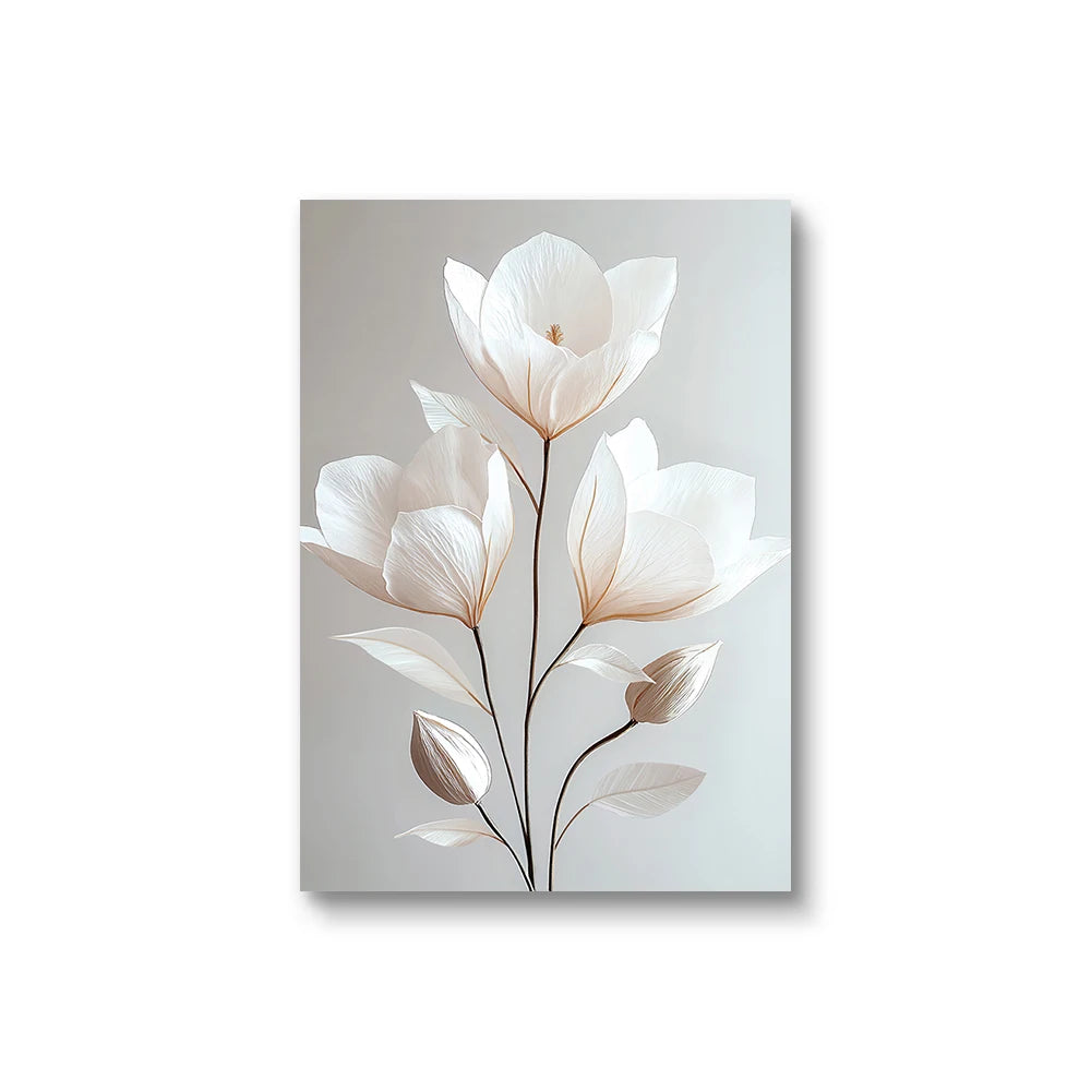 Frameless Beige Peony Canvas – Nordic Floral Wall Art
