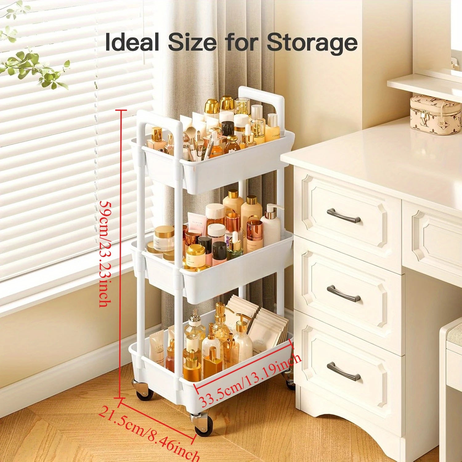 3-Tier Utility Rolling Cart – Multi-Purpose Storage
