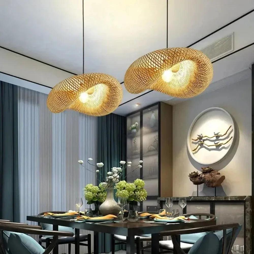 Bamboo Weaving LED Pendant Light – Handmade Vintage