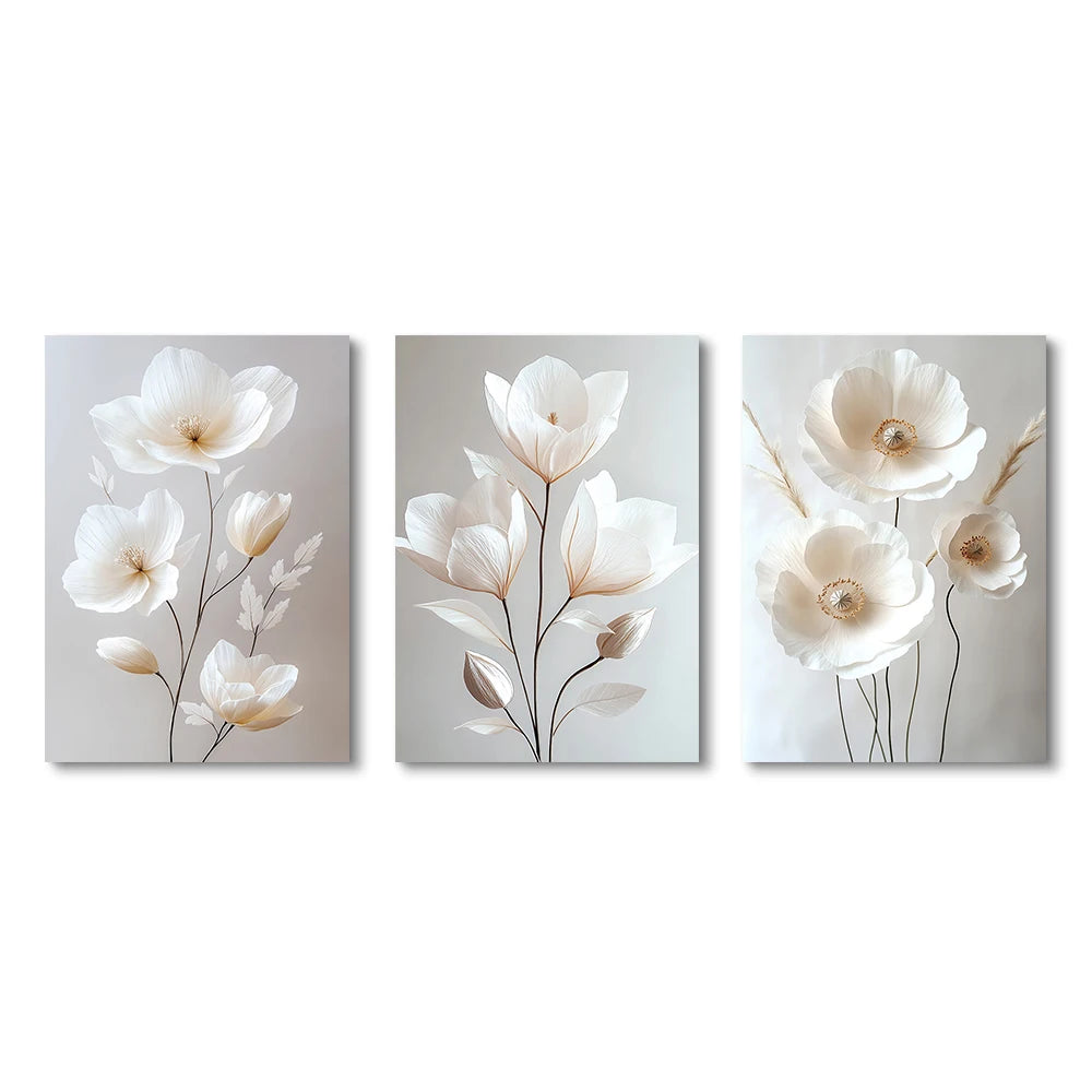Frameless Beige Peony Canvas – Nordic Floral Wall Art