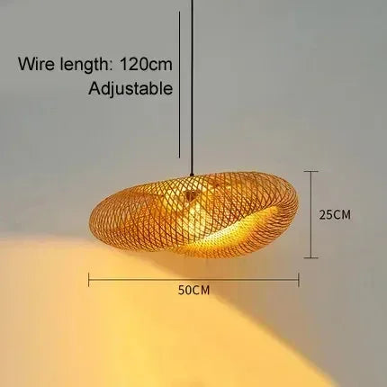 Bamboo Weaving LED Pendant Light – Handmade Vintage