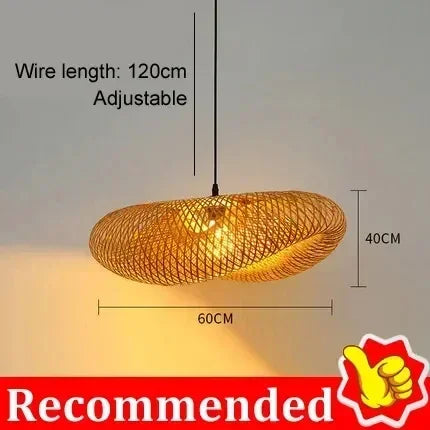 Bamboo Weaving LED Pendant Light – Handmade Vintage