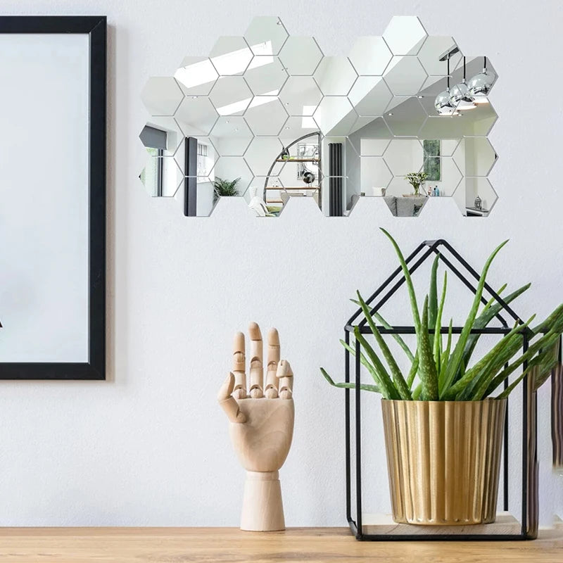 3D Hexagon Mirror Wall Stickers – Rose Gold