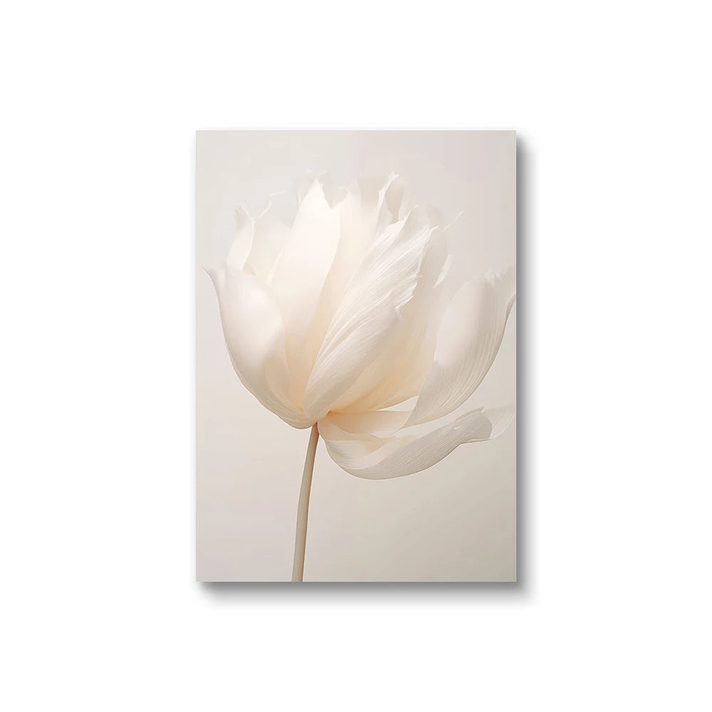 Frameless Beige Peony Canvas – Nordic Floral Wall Art