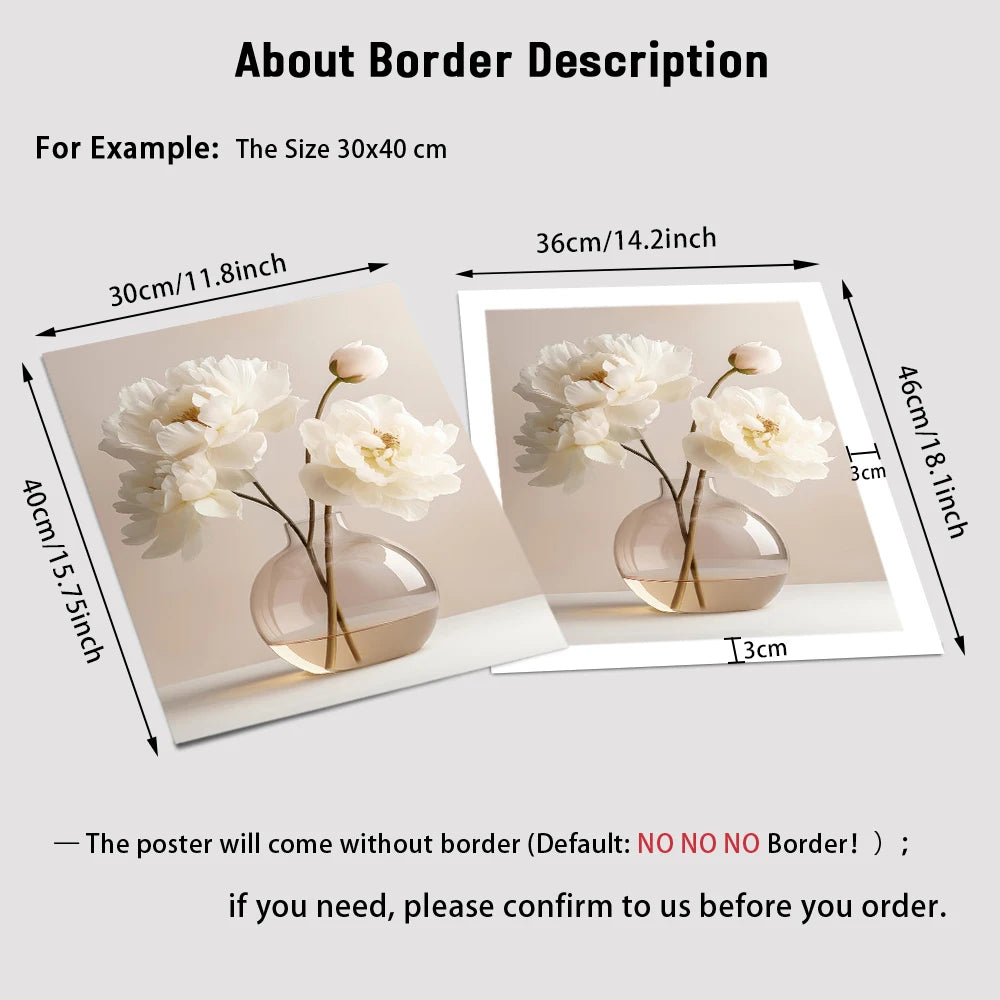Frameless Beige Peony Canvas – Nordic Floral Wall Art