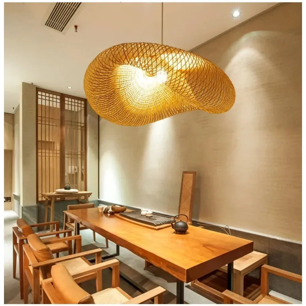 Bamboo Weaving LED Pendant Light – Handmade Vintage