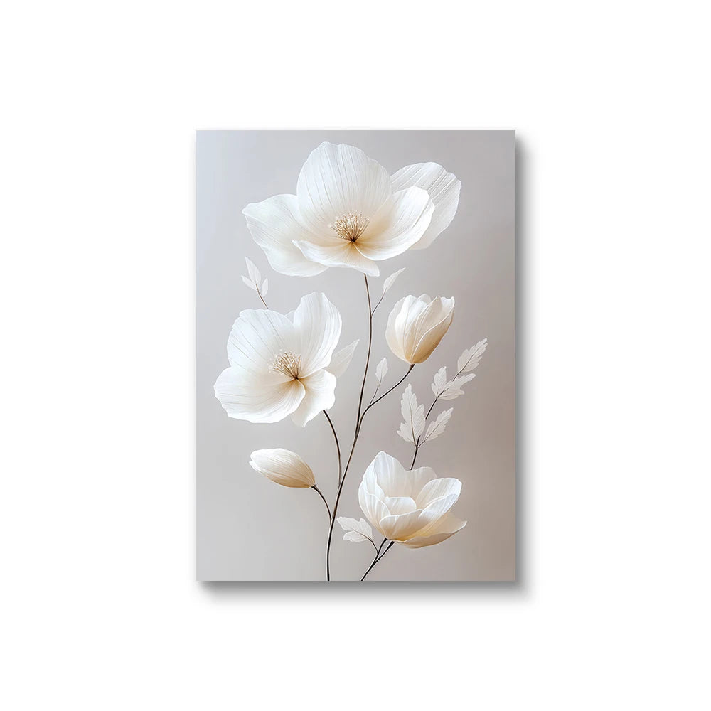 Frameless Beige Peony Canvas – Nordic Floral Wall Art