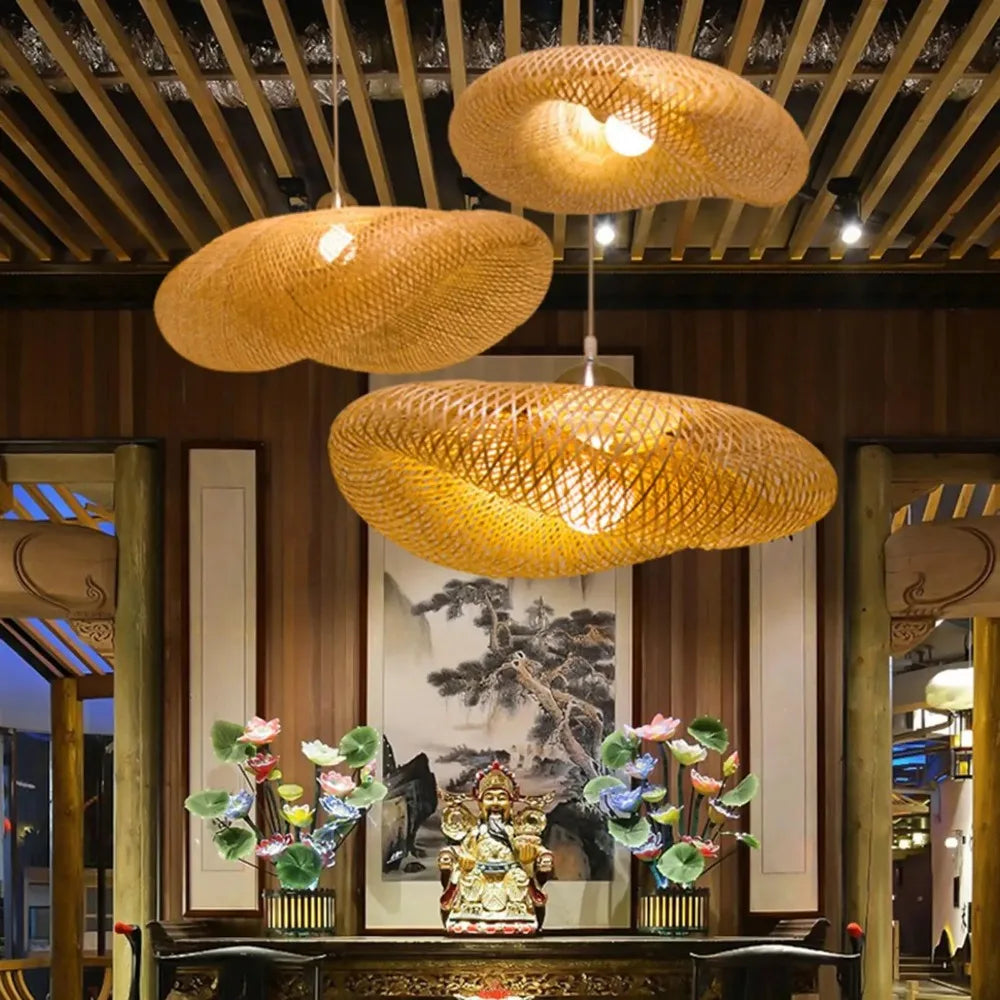 Bamboo Weaving LED Pendant Light – Handmade Vintage
